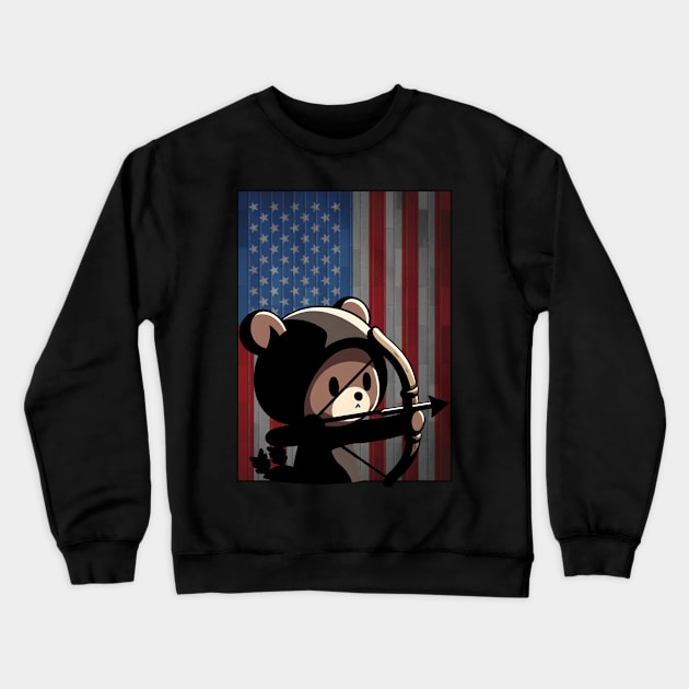 Cute Bear USA Flag Archery Crewneck Sweatshirt by Teddy Club